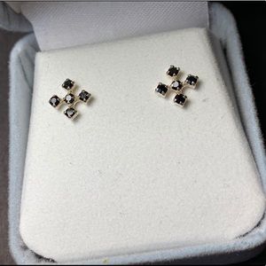 Onyx and Sterling Stud Cross Earrings, New